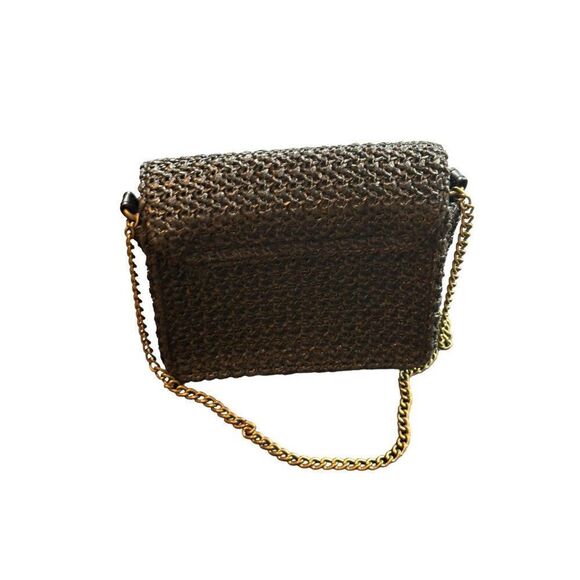 Handcrafted Metallic Woven Clutch Bag With Chain Strap & Twist Lock Closure - Picture 8 of 11